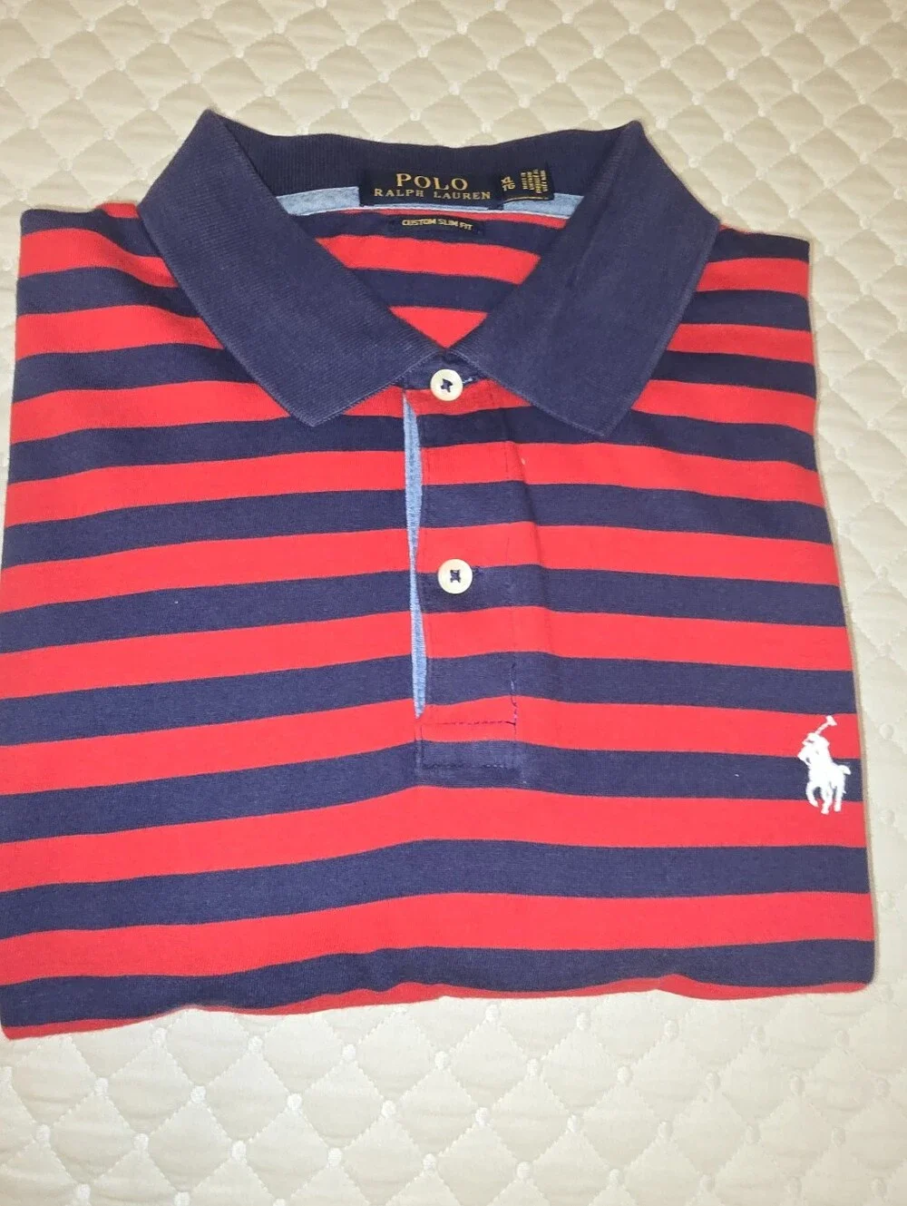 XL - Ralph Lauren Polo Men’s Red & Navy Striped Shirt. ( PRISTINE CONDITION)